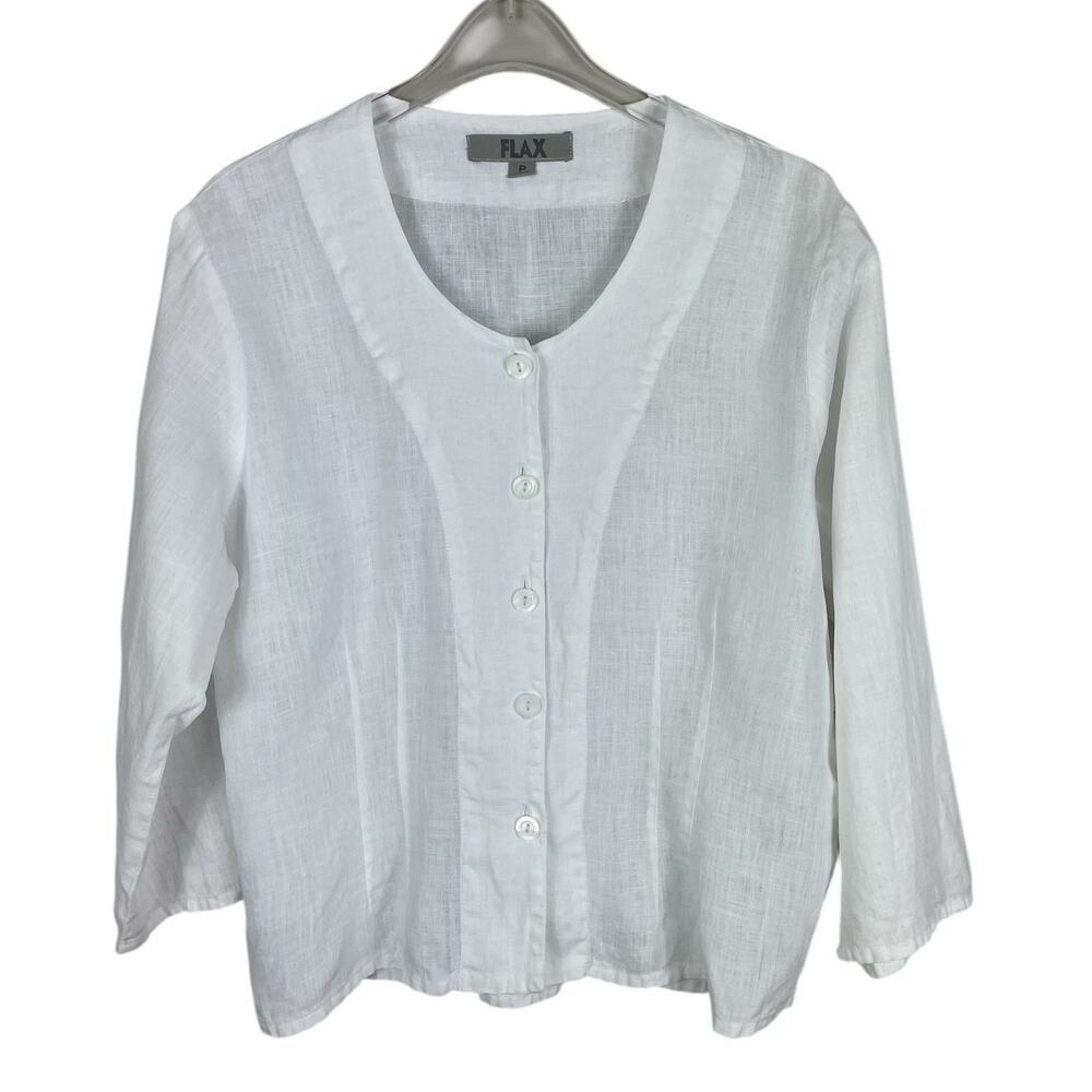Flax 100% Linen Button Front Top 3/4 Sleeves Lagenlook Coastal Boho Sz. XS 4-6